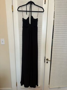 Black Halter Ruched Bodice Maxi Dress